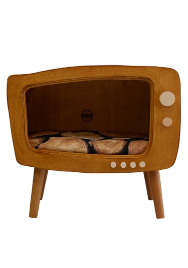 Huncar Kedi Evi Ahşap Retro Tv Dekoratif Kedi Evi İç Mekan Kediler İçin