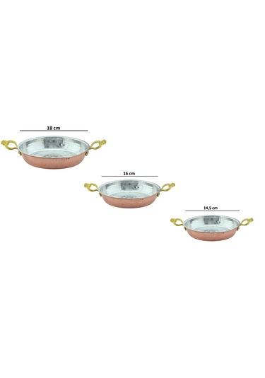 El Yapımı 3 Lü Set 14.5cm,16cm,18cm Bakır Sahan Tava Seti