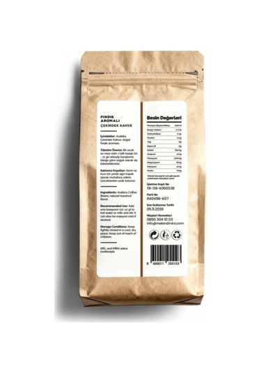 Hazelnut Bean Coffee 200g, Fındık Aromalı Çekirdek Kahve Çekirdek Kahve