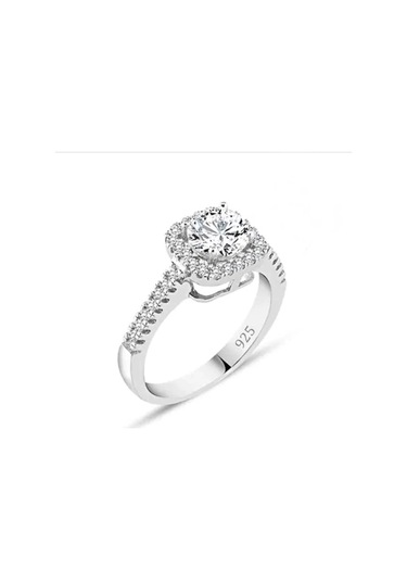 925 Ayar Gümüş Pırlanta Montür Kare Zirkon Taşlı Kadın Yüzük Gümüş