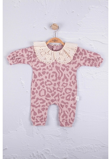 Leopar Dama Desenli % 100 Pamuk Kız Bebek Tulum Mor