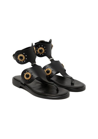 19 Black Sandalet Kadın 21075 Myconian 2025 Greek Sandal Siyah