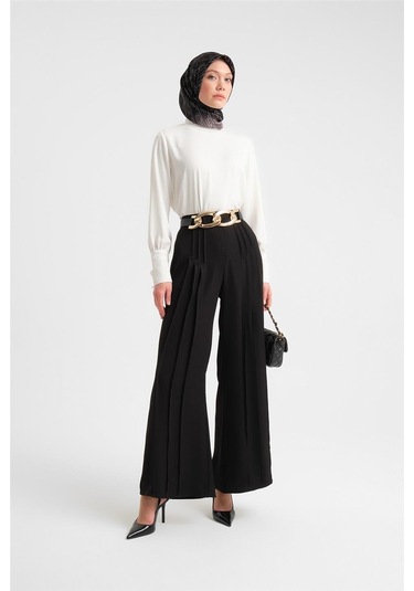 Armine Çift Nervürlü Saten Pantolon 24y2616 Siyah-siyah Siyah