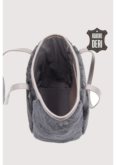 Hakiki Deri Kürklü Kadın El Çantası Siyah Smr9152 Siyah