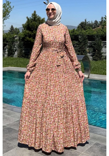 Rabia Şamlı Hale Elbise Bej Normal