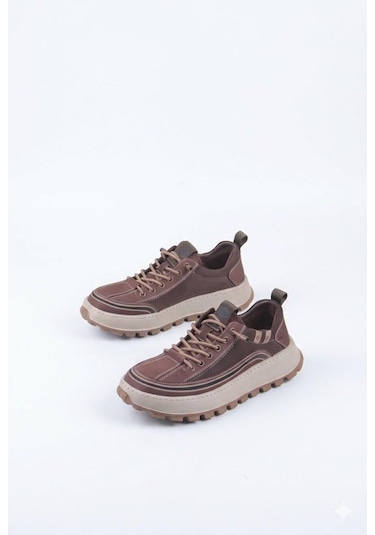 Guja 26y514 Rahat Hafif Taban Tekstil Lastik Bağcıklı Sneaker Erkek Ayakkabı Kahve
