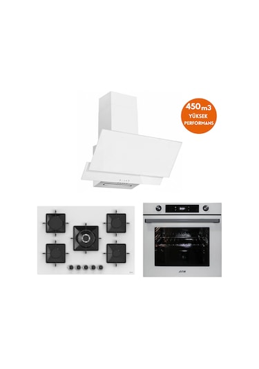 Afm Tech Ve Ferre Raven 5 Gözlü Beyaz SS036 + FM7701 + FM3301 Ankastre Set