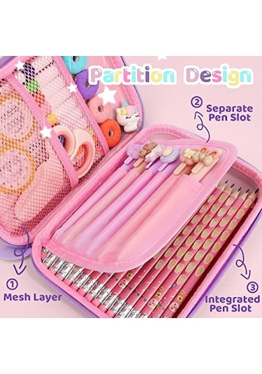 Unicorn Kabartmalı Çok Bölmeli Kalemlik 21 x 16 x 5 CM Pembe