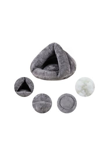 Geekyou Büyük Boy Gri Kışlık Yarım Kapalı Isınabilir Kedi Köpek Yatağı - Evcil Hayvanlar İçin Sıcak Ve Konforlu Yuva