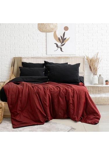 Tek Kişilik %100 Pamuk Ranforce Nevresim Takımı 160x220 Cm Bordo Lastiksiz Çarşaflı Bordo