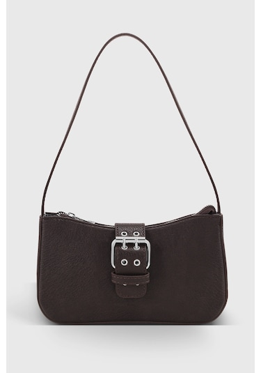 Kadın Kahverengi Vintage Görünüm Tokalı Omuz Çantası 268 Kahverengi