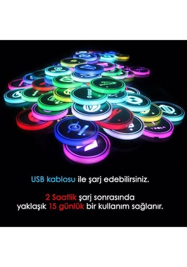 Chevrolet Araçlar Ile Uyumlu Ledli Bardaklık Altı Usb Şarjlı 2 Adet