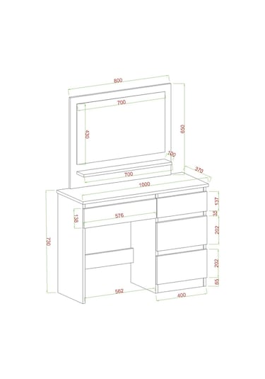 Duru Makyaj Masası, 4 Çekmeceli, Aynalı, Raflı, Beyaz