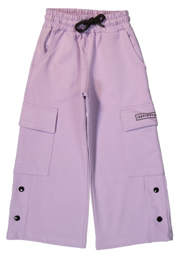 Kız Çocuk Çıtçıt Düğme Detaylı Çift Kargo Cepli Bol Paça Model Lila Renk Eşofman Altı Lila