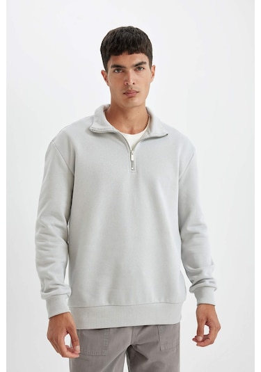 DeFacto Comfort Regular Fit Rahat Kalıp Fermuarlı Dik Yaka Basic Düz Sweatshirt X7405AZ24AUGR253