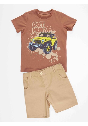 Denokids Mshb&g Jeep Mood Erkek Çocuk T-shirt Gabardin Şort Takım Çok Renkli