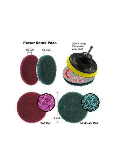 Sones 11'i 1 Arada 4 İnç Yapışkan Diskli Bulaşık Pedi Zemin Duvar Pencere Cam Temizleme Kireç Çözücü Elektrikli Matkap Fırça Başlığı Seti