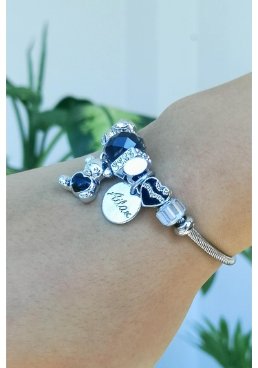 Allmisse Siyah Renk Ayıcık Charmlı Çelik Bileklik