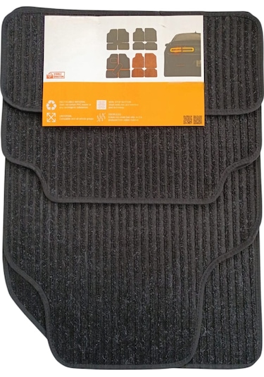 Oto Halı Paspas Hasır Universal 5 Parça Siyah Siyah Biyeli