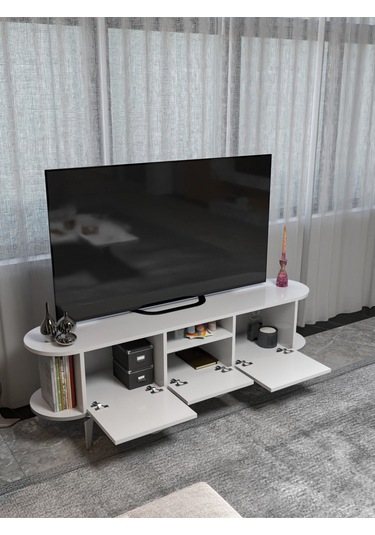 Tv Sehpası Mira Gümüş 5033 Beyaz 160 Cm 35 Cm 50 Cm Metalik
