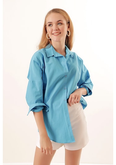 Bigdart 3900 Oversize Uzun Basic Gömlek - Koyu Mavi 001