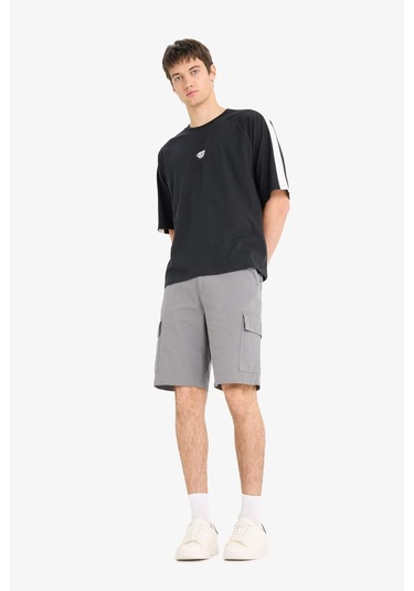 Defacto %100 Pamuk Regular Kargo Cepli Bermuda Şort E1708ax25smgr206 Gri