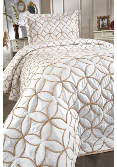 Parolin Tek Kişilik Kapitoneli Yatak Örtüsü Krem Gold Krem - Gold