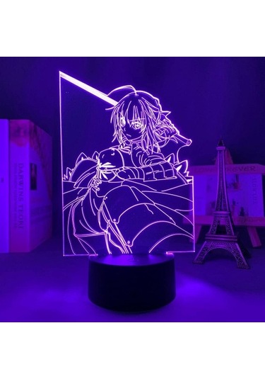 Goldenqian Anime Fate Hayranları Için 3d Nightlight Kaldı 16 Renk Dekor Illusion Uzaktan Kumandalı Led Lamba, Manga Fate Stay Şekil Noel Hediyesi Oyuncaklar Çocuklar / Erkekler 3g0ydu Siyah