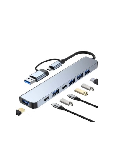 Plentiful Usb Hub 7 İn 1 Usb/type-c To Usb A, Usb C, Usb 2.0/3.0 Çevirici Adaptör Çok Portlu Tak Çalıştır Usb Çevirici