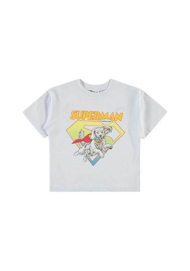 Süperman Krypto Baskılı 6-9 Yaş Tişört Beyaz