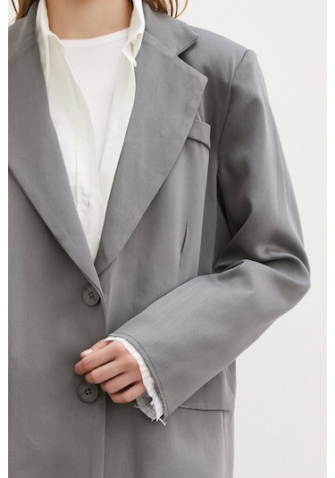 Never More Cep Kapaklı Kesik Detaylı Blazer Ceket Gri Gri