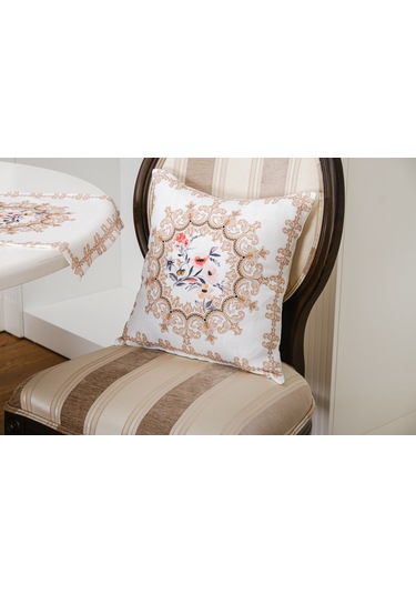 Finezza Frame Baskılı Kumaş Kreme Çiçekli  Kırlent Kılıfı 45x45  İkili - 1433