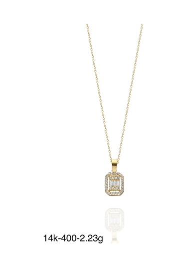 Parçalı Baget Zirkon Çok Şık 14 Ayar Altın Kolye Altın