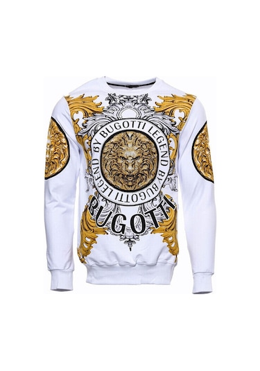 Beyaz Baskılı Ve Taşlı Bisiklet Yaka Sweatshirt - Wessi Siyah