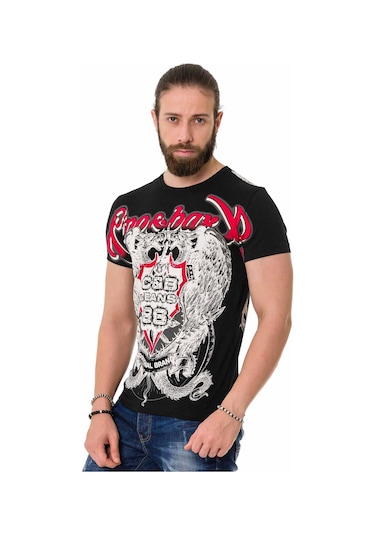 CT716 Ön Arka Gölge Baskılı Siyah Tişört Siyah