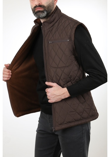 Neowit Erkek Kahve Içi Polarlı Rahat Kalıp Kapitone Şişme Yelek Kahverengi