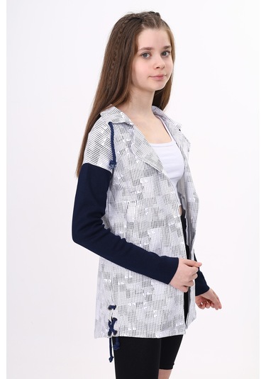 Toontoy Kız Çocuk Komple Baskılı Hırka Beyaz