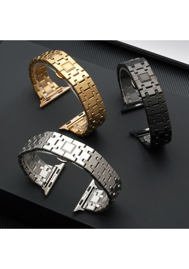 Novahub İos Watch Uyumlu Serisi 4 İçin 40mm Çift T Paslanmaz Çelik Saat Bandı Siyah, Q/i