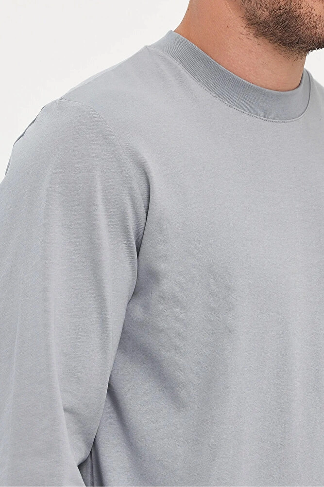 Erkek Bisiklet Yaka Baskısız Rahat Kalıp Mevsimlik Sweatshirt Gri