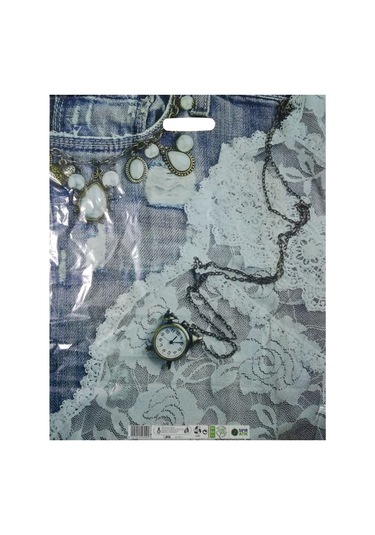 Baskılı Mağaza Poşeti No 4 50 Adet Kot Desenli Takviyeli Poşet