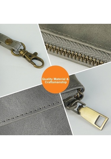 Shidai888 Retro Deri Debriyaj Fermuarlı Zarf Çanta Gri