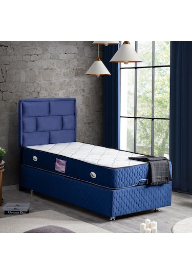 Setaymobilya Diego Tek Kişilik Lacivert Baza + Başlık + Deluxe Ortopedik Yatak