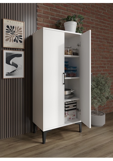 Afilli Viyana 2 Kapaklı Kiler Dolabı Çok Amaçlı Tamamı Mdf Beyaz