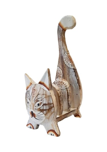 Ahşap Acık Kahverengi Kedi Kartlık Peçetelik