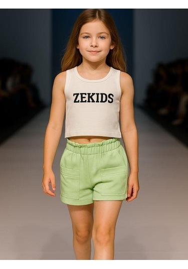 Kız Çocuk Pamuklu Bel Lastikli Şort-15896 Mint