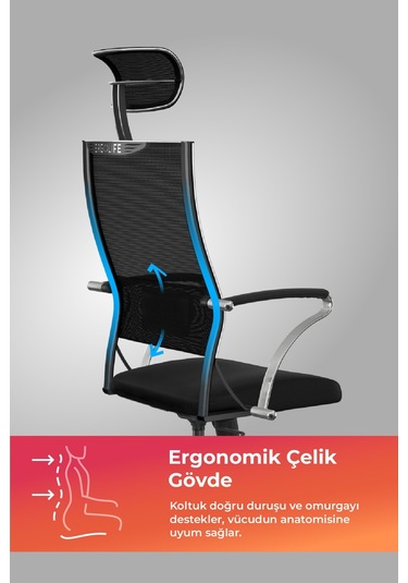 Ergolife Sit Air-180 Ergonomik Yönetici Koltuğu / Ofis Sandalyesi - 574.5d.40.2a2 Çok Renkli