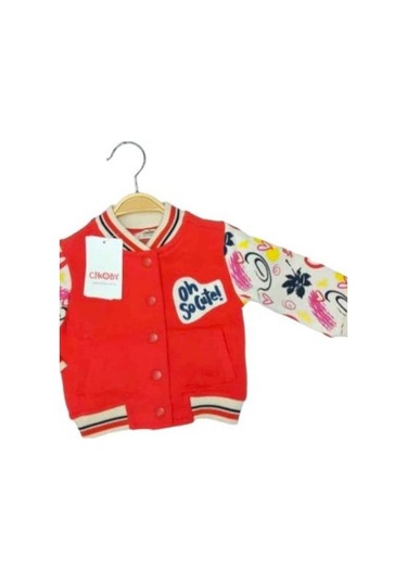 Kız Bebek Çocuk Kolları Desenli İçi Şardonlu Kalın Kolej Hırka-13526 Kırmızı