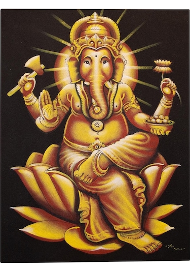Altın Ganesh Figürü Lotus Çiçeği Üzerinde Tuval Tablo-116
