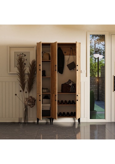 Set 5103-5104 Inca 6 Kapaklı 5 Askılı Raflı Portmanto Atlantik Çam Çam