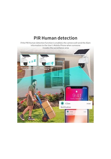 Wifi Uygulamalı Gece Görüşlü Solar Güneş Enerjili Kamera Akıllı Dış Mekan Güvenlik Kamerası